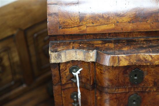 A model of an Austro-Hungarian burr wood bureau bookcase, W.1ft 4in. D.1ft 1in H.3ft 3in.